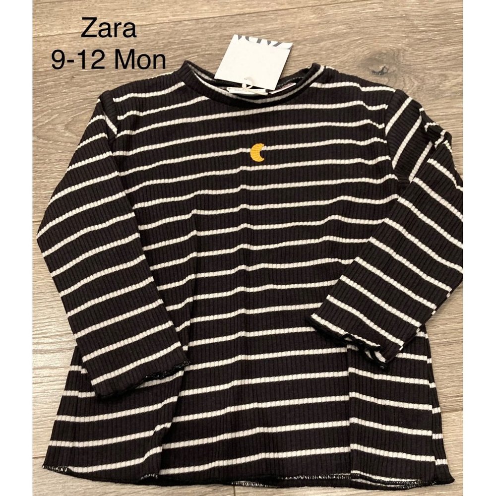 NWT Zara baby 9-12 month striped ribbed moon long sleeve shirt